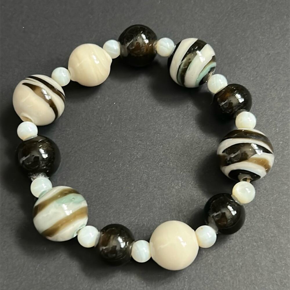 Women’s vintage retro multicolored marble beaded bracelet one size stretches